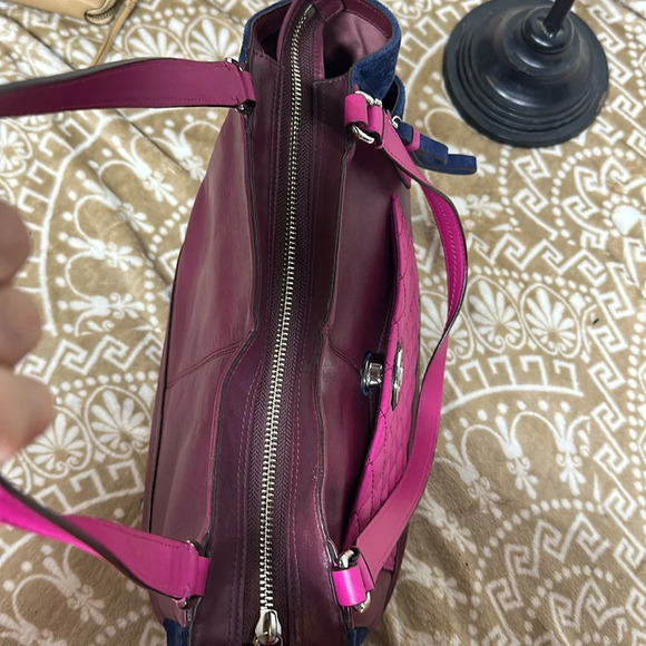 COACH 24693 Park Quilted Color Block CARRIE Leather Pink Blue Suede Purse - Picture 10 of 12